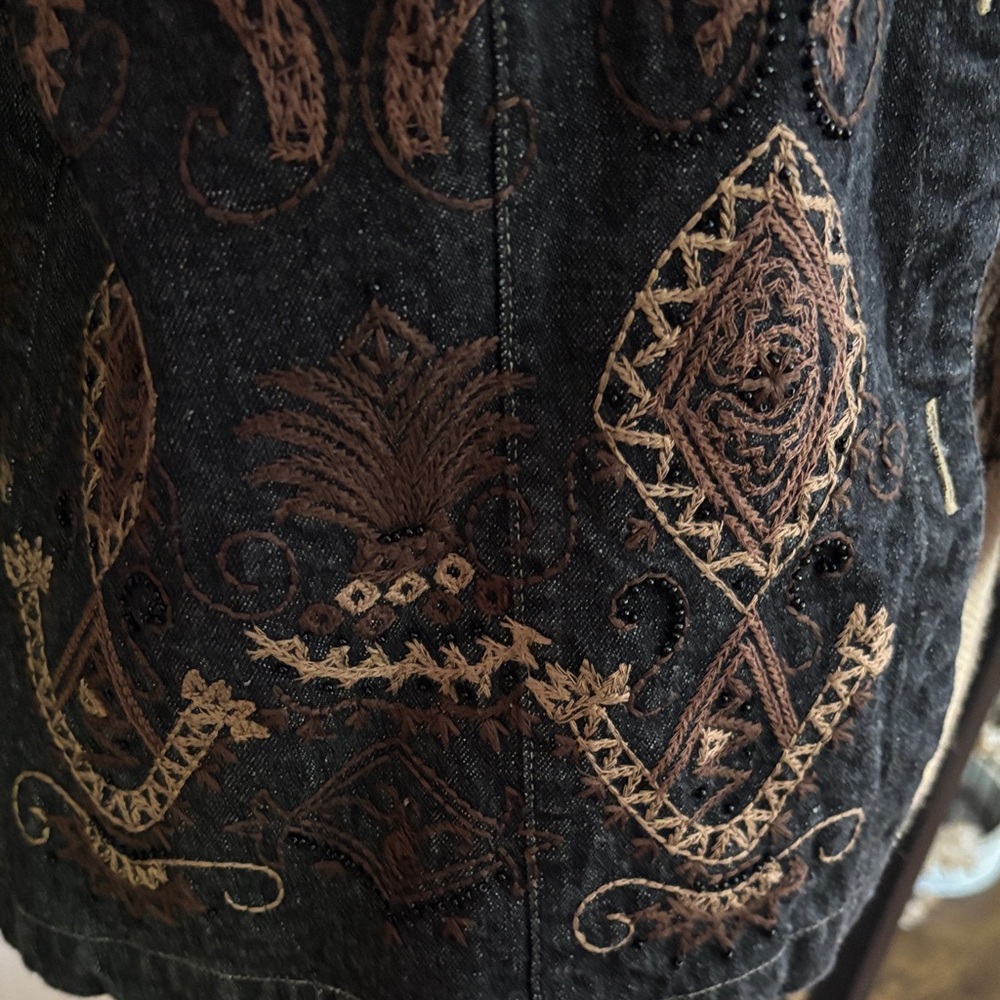Chico's Black Denim Jacket with Brown Embroidery - Picture 7 of 7